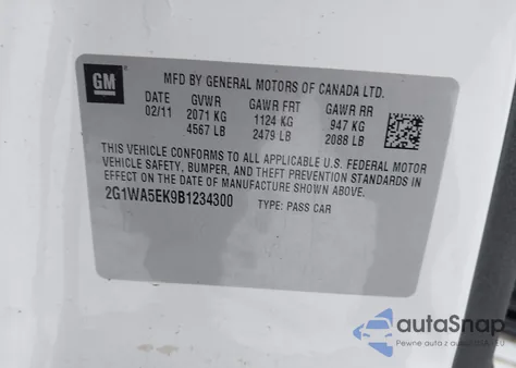 2011 Chevrolet Impala Ls from USA, damaged, VIN 2G1WA5EK9B1234300
